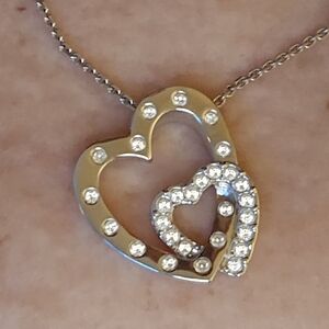 Swzrovski Crystal Silver Heart Pendant Necklace
